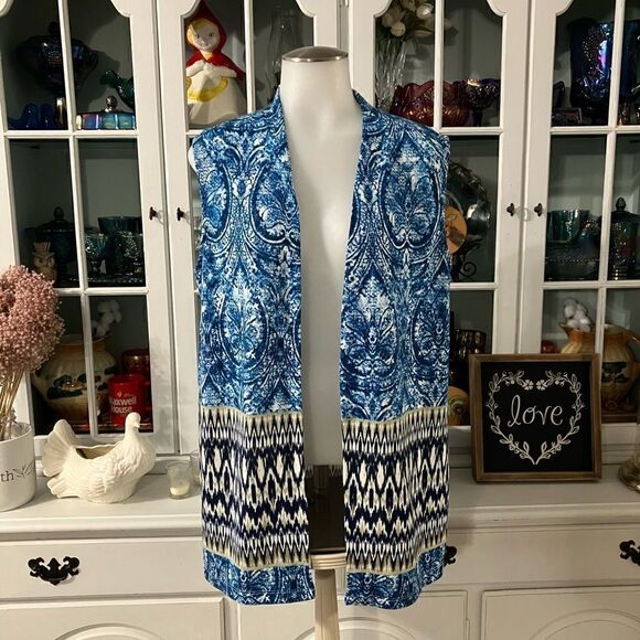 Blue Cardigan Vest  Sz Medium  Onque Casuals - Picture 1 of 6